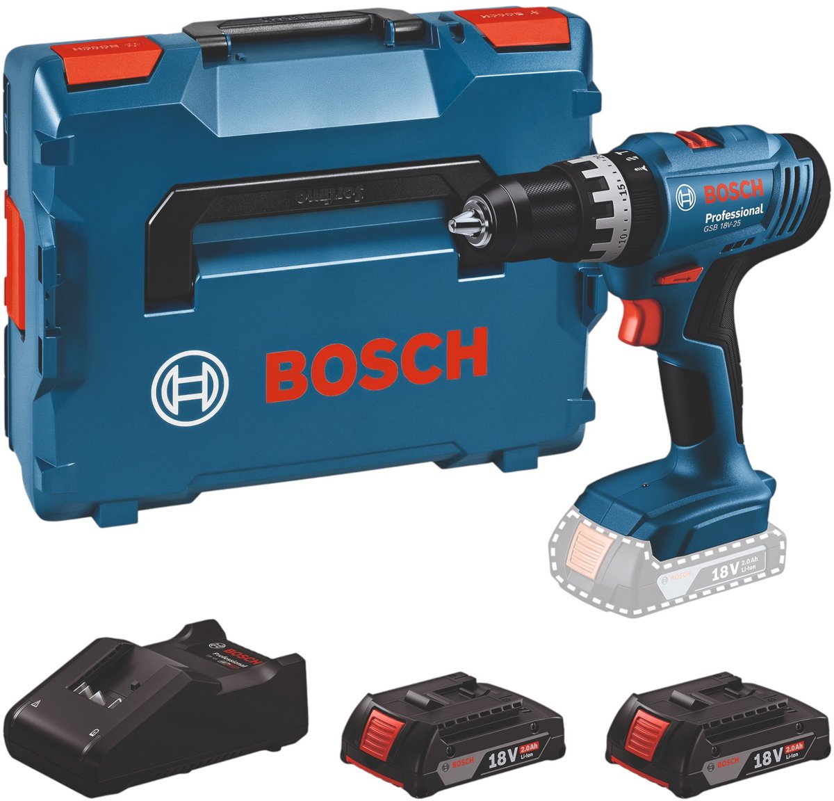 Taladro de impacto inalámbrico bosch professional gsb 18v-25 18v 2.0ah en l-boxx - 06019k9302