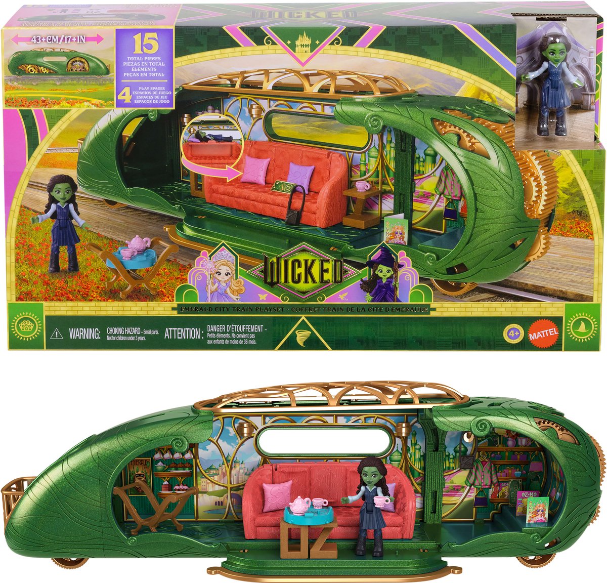 Set da gioco del malvagio treno cittadino color smeraldo con il personaggio di Elphaba