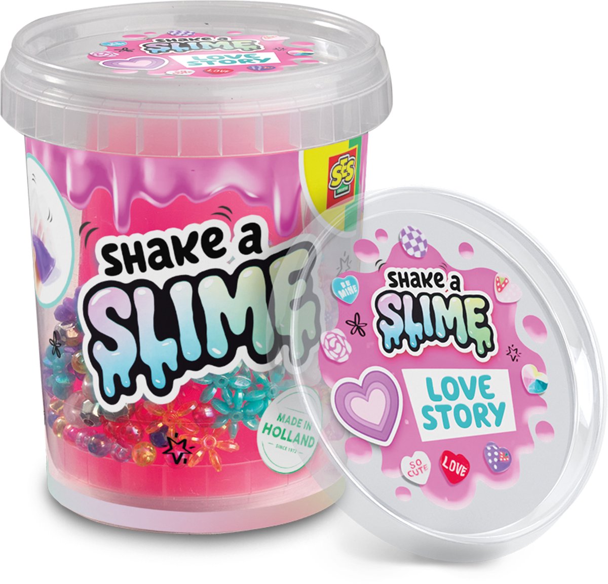 Ses creative shake a slime - storia d'amore - slime - senza glutine - facile da lavare - per bambini dai 5 anni - 200g