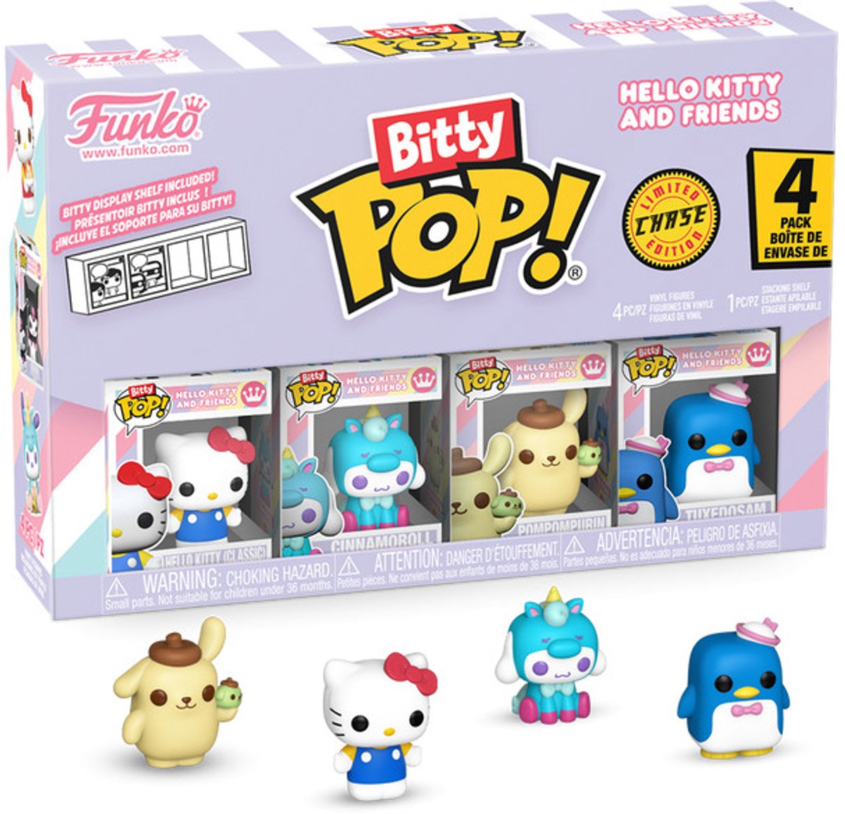 Funko bitty-pop! - hello kitty e amici - hello kitty (classico) cinnamoroll pompompurin inseguimento casuale