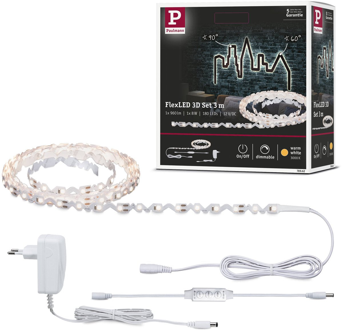 Paulmann flexled led strip 3d 3m 8w 320lm m 60 leds m 3000k 12va