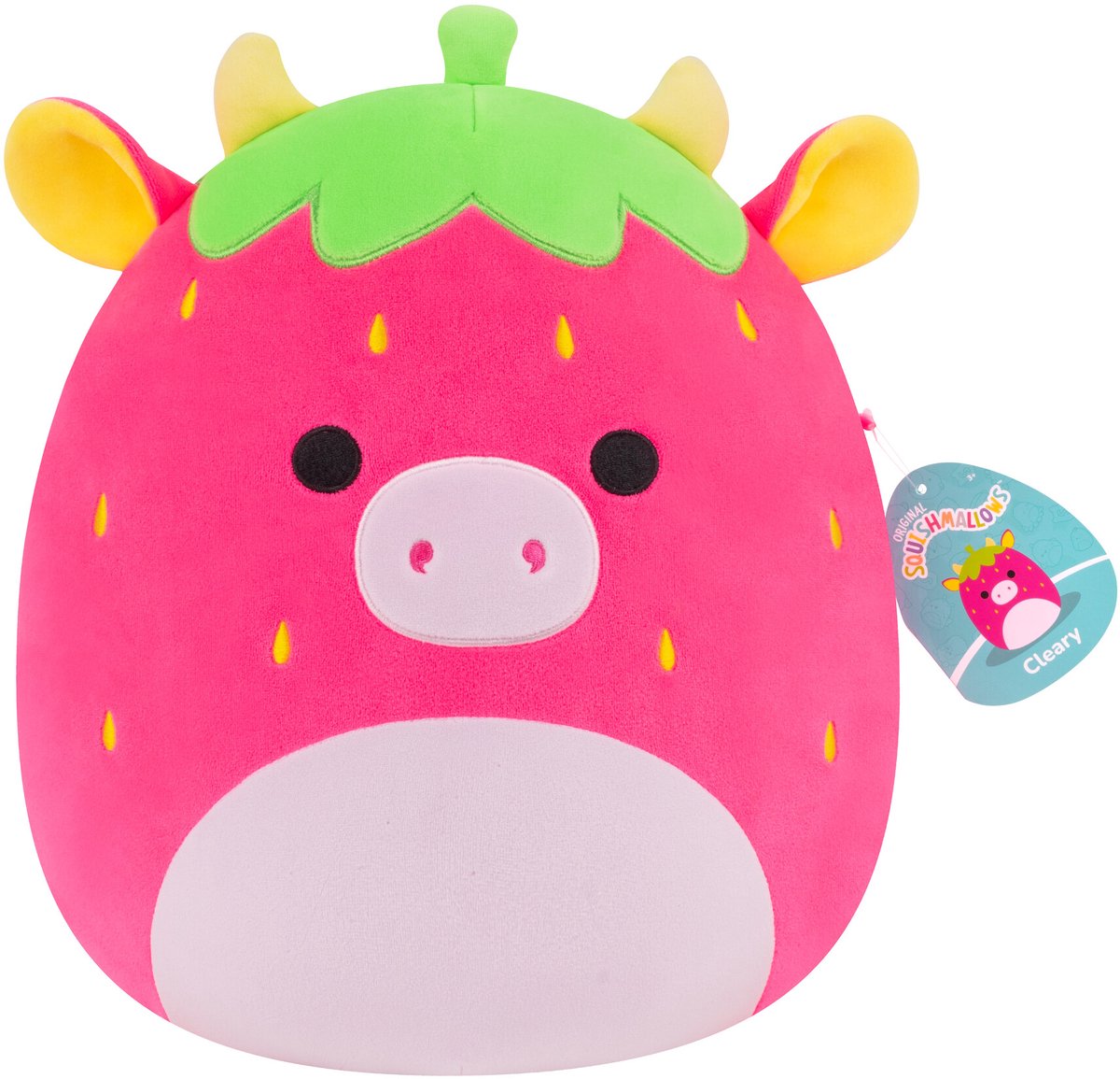 Squishmallows 30 cm trasparente - mucca fragola rosa shocking
