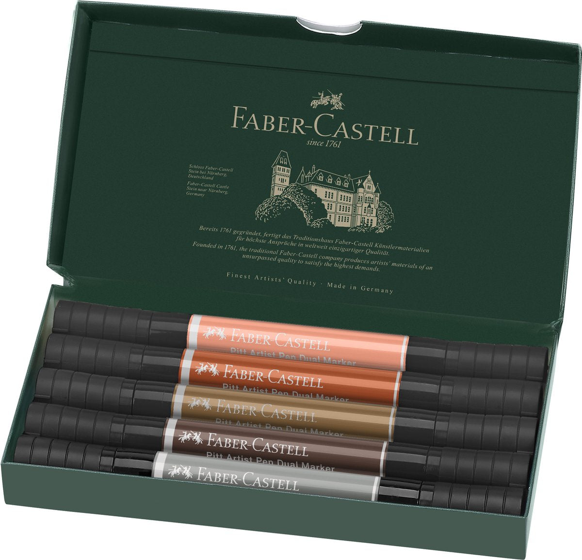 Pennarello da disegno a penna Faber-castell Pitt Artist - doppio pennarello - custodia da 5 pezzi verticale - fc-162009