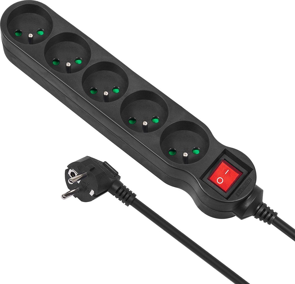 Maclean multipresa a 5 vie con pin terra energia mce185 cavo da 5 m prolunga nero