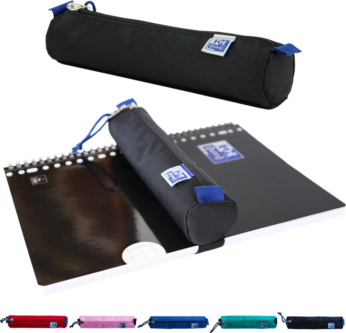 Astuccio Oxford - nero con elastico - astuccio rotondo 22 cm - astuccio per ragazzi - astuccio per ragazze