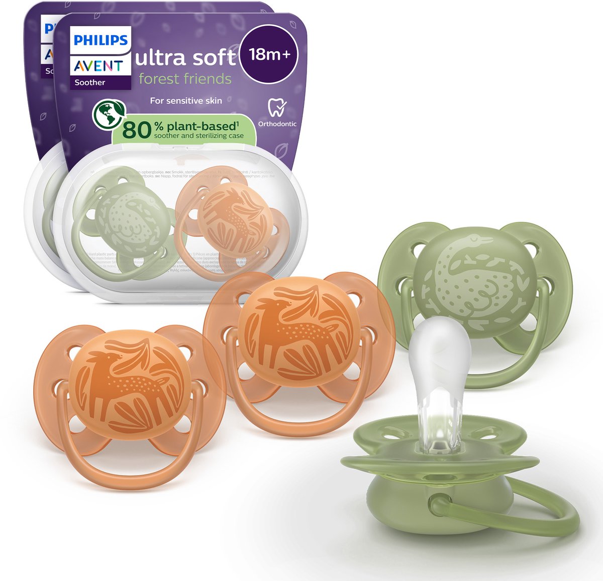 Philips avent ultra soft – ciuccio in silicone super morbido (18 mesi+) – per pelli sensibili – 4 pezzi – scf093 07