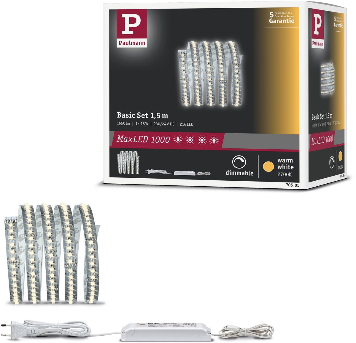 Paulmann maxled 1000 led strip basisset 1,5m warmwit 18w 1100lm m 2700k 36va