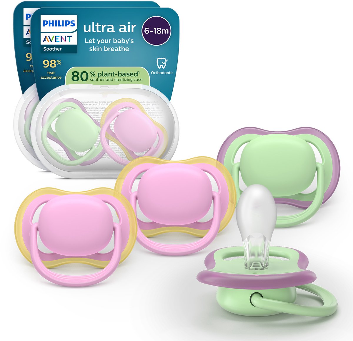 Philips avent ultra air – ciuccio traspirante e leggero (6-18 mesi) – 4 pezzi – scf087 25