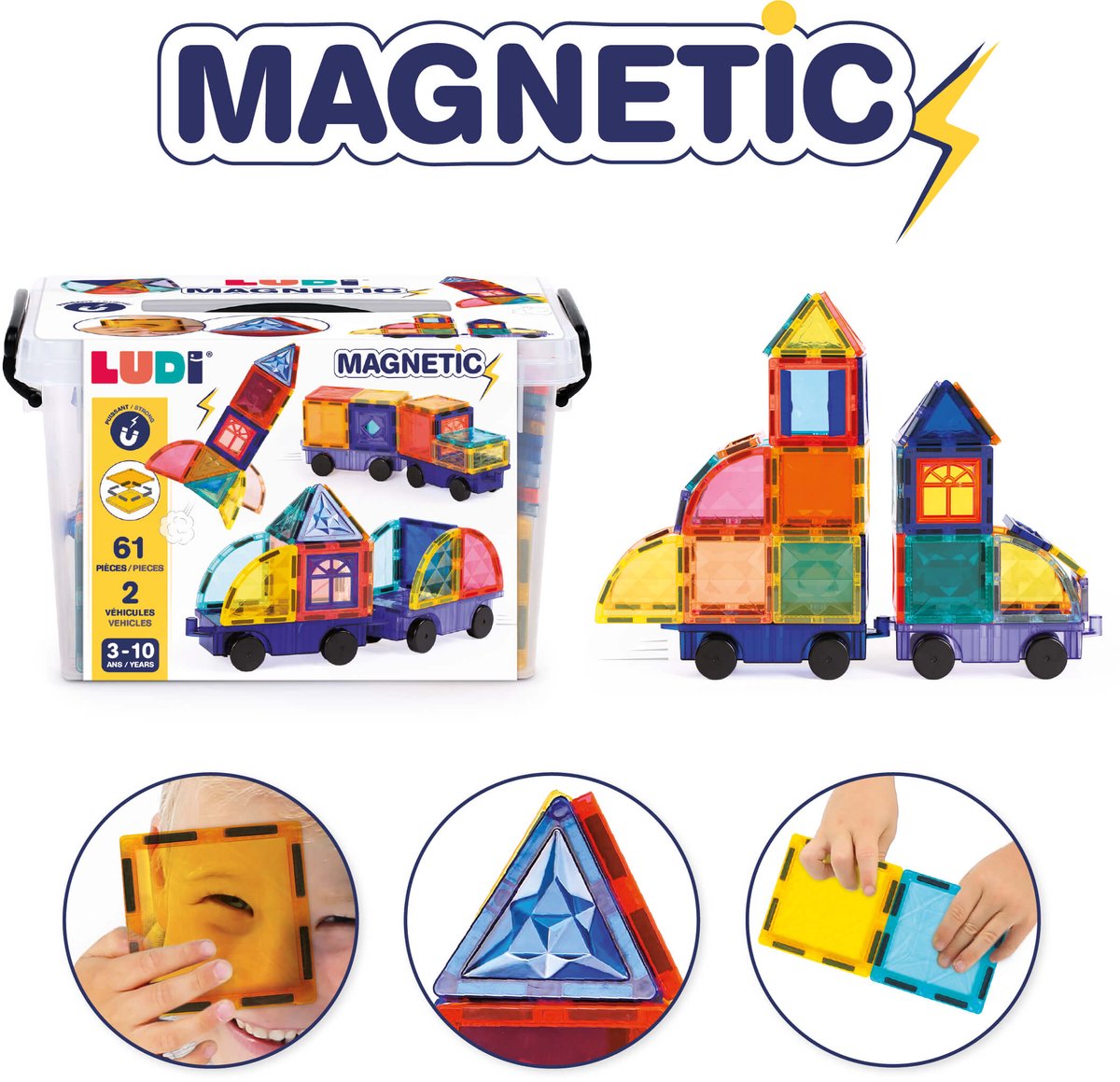 Ludi - Pannelli magnetici - Piastrelle magnetiche - Veicoli a tema - 61 pezzi