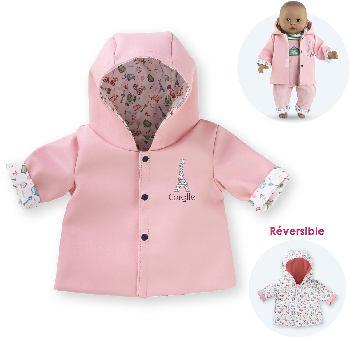 Corolle Reversible Rain impermeable para muñeca Baby, 30 cm