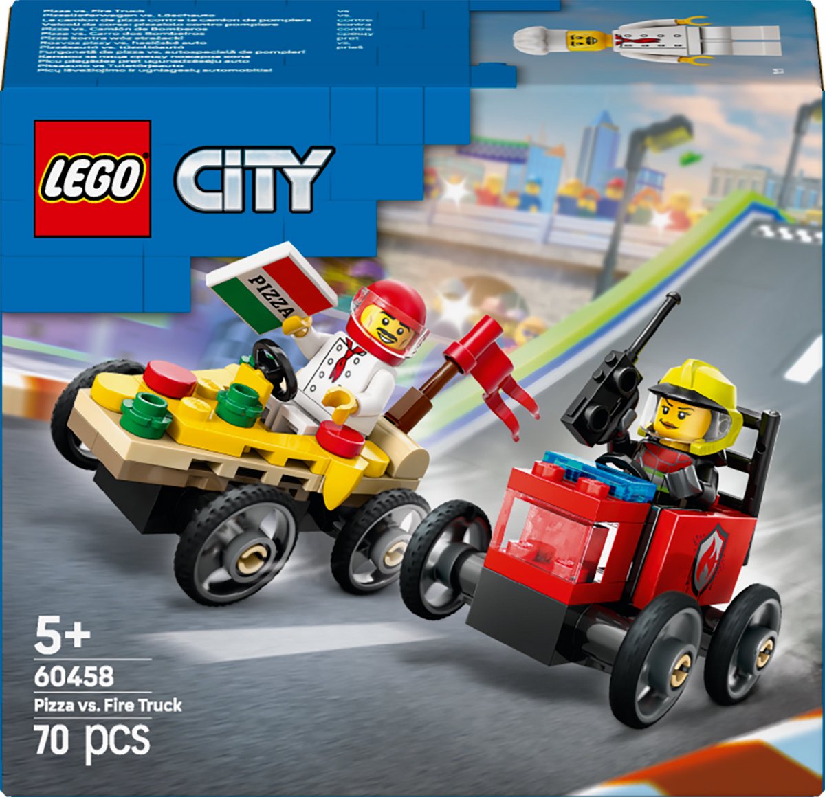 Pacchetto di auto da corsa LEGO LEGO 60458: camion stelo pizza vs. camion dei pompieri