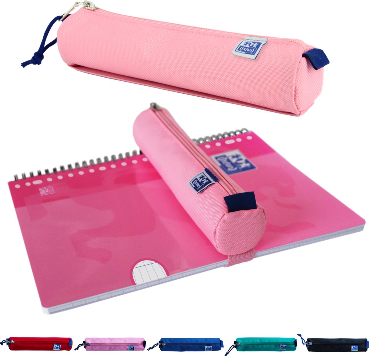 Astuccio Oxford - rosa con elastico - astuccio rotondo 22 cm - astuccio per ragazzi - astuccio per ragazze