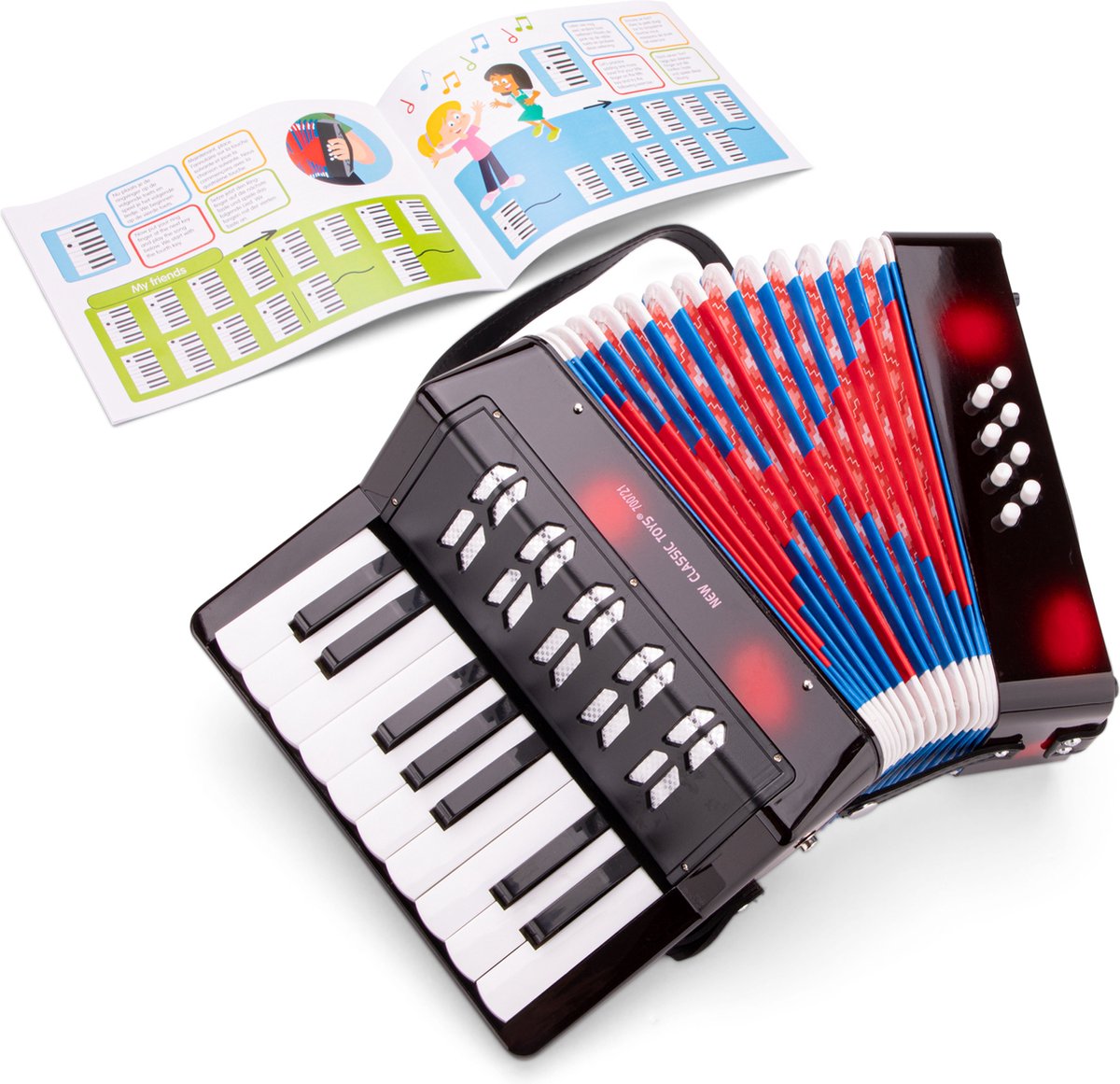 New Classic Toys ® fisarmonica giocattolo per bambini - strumento giocattolo - nero - incluso libretto di musica con 8 canzoni - da 3 anni