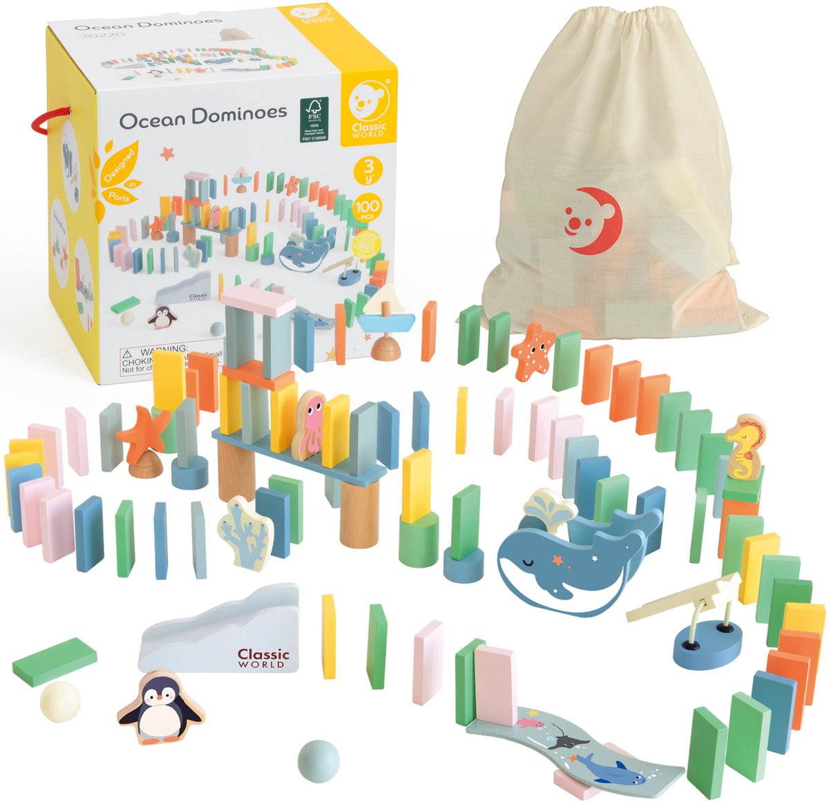 Classic World Wooden Domino Ocean, 100dlg.