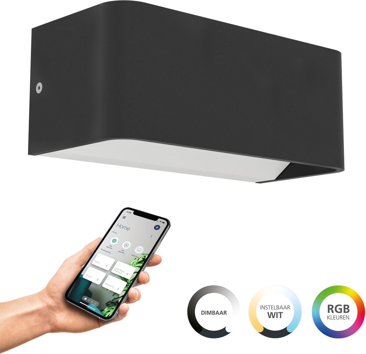 Eglo connect.z sania-z smart wandlamp - buiten - badkamer - 20 cm - zwart wit - instelbaar rgb wit licht - dimbaar - zigbee