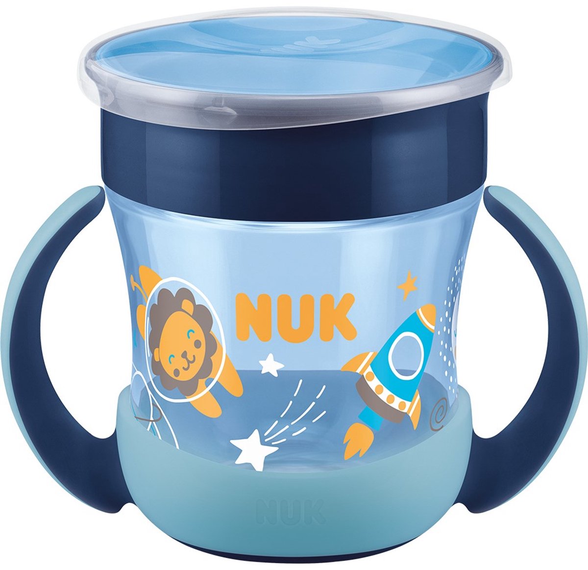 Nuk - Bicchiere per neonati e bambini piccoli - Mini Magic Cup 160 ml in plastica blu in silicone - Bicchiere per bere - Resistente agli schizzi - Si illumina al buio - Impara a bere - 360 gradi
