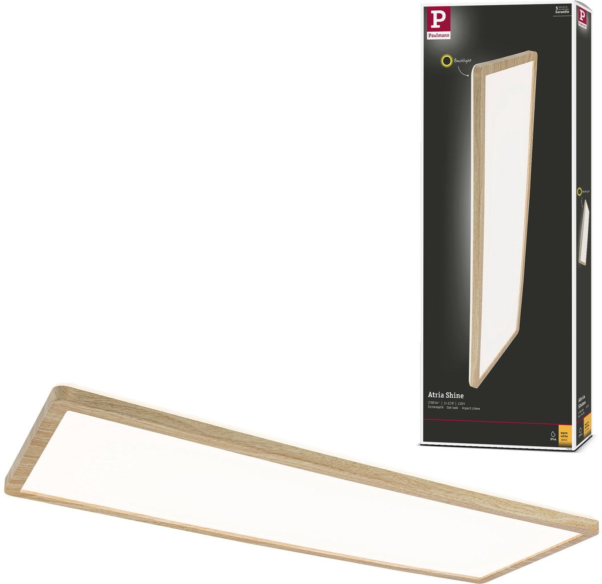 Paulmann Panel LED atria brillo retroiluminación ip44 angular 580x200 mm 22w 2300lm 3000k aspecto madera