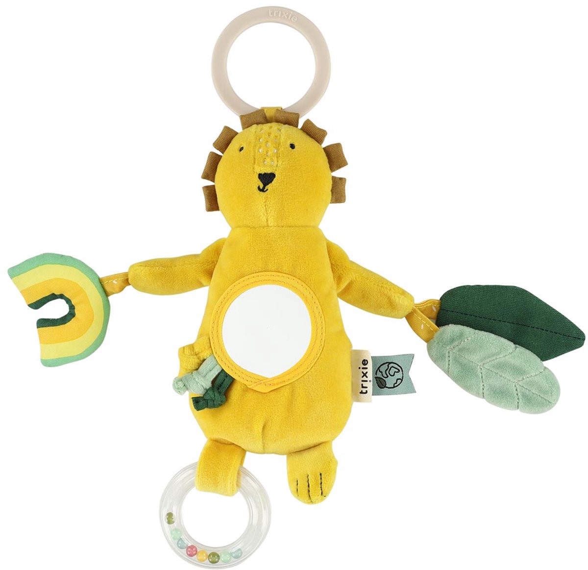 Trixie Mr. Lion gioco di attività da appendere – 3m+ – con anello perline, carta stropicciata a specchio