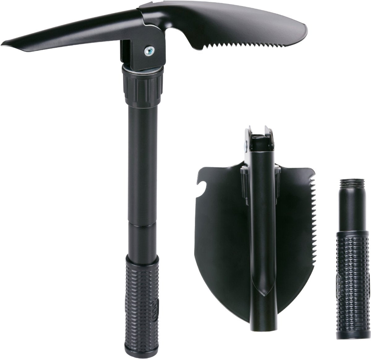 Pala Camp Active 4 in 1 - pala pieghevole con piccone e sega - pala multiutensile per campeggio e sopravvivenza - pala tattica con apribottiglie - nera