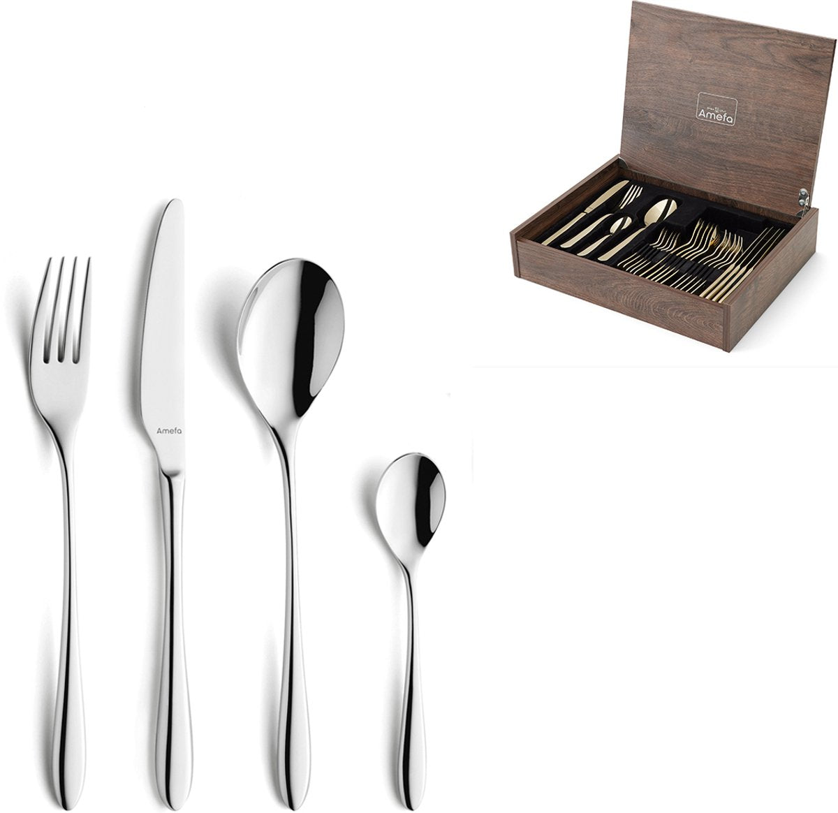 Amefa cuba - set di posate da 24 pezzi - per 6 persone - lucide - color argento - in lussuosa scatola di legno