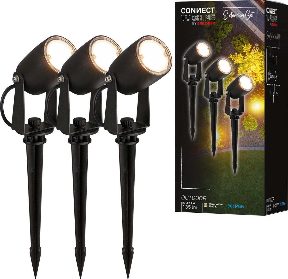 Briloner connect to shine - prikspot - set van 3 - tuinspot uitbreidingsset - tuinverlichting - ip65 - warm wit licht - ø4x2.5 cm