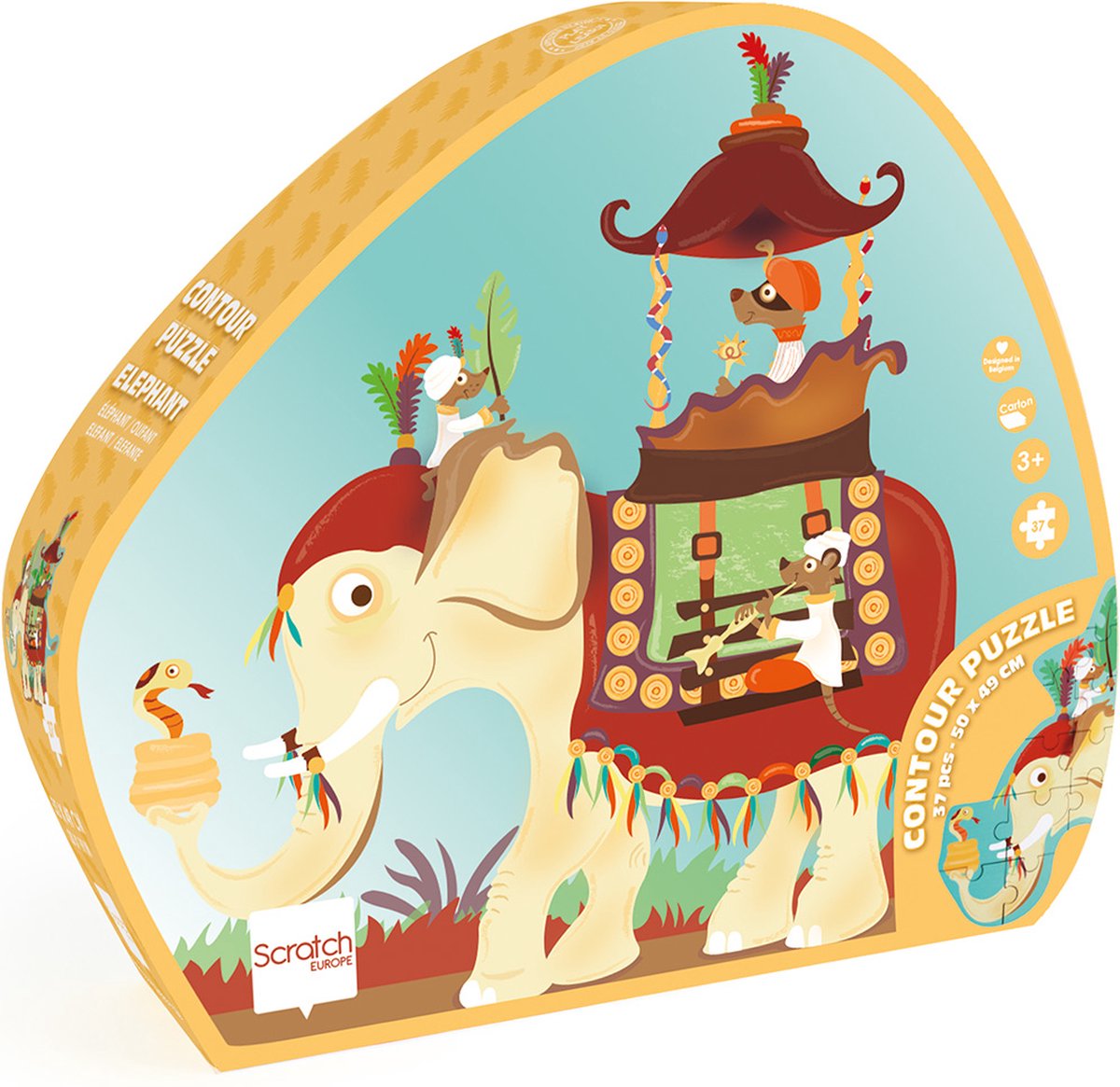 Puzzle con contorni da grattare - elefante - 50x48,5x0,25 cm - 37 pezzi - 3 anni