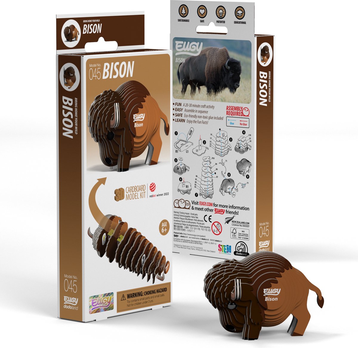 Puzzle 3d Eugy - bisonte - animali selvatici - sostenibile - collezionali tutti - 6 anni