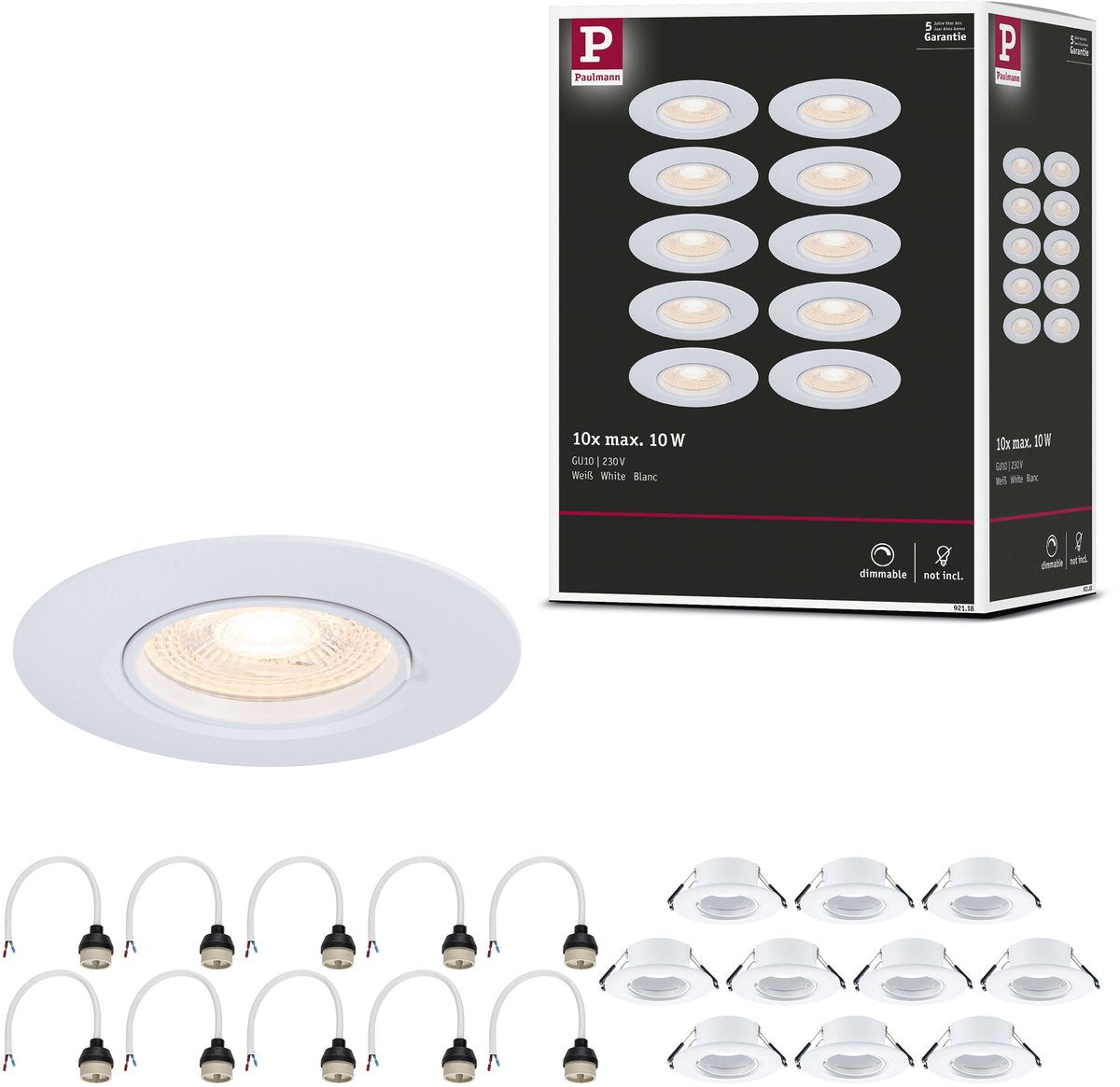 Paulmann inbouwlamp set van 10 star rond 90 mm gu10 max. 10x10w 230v dimbaar wit