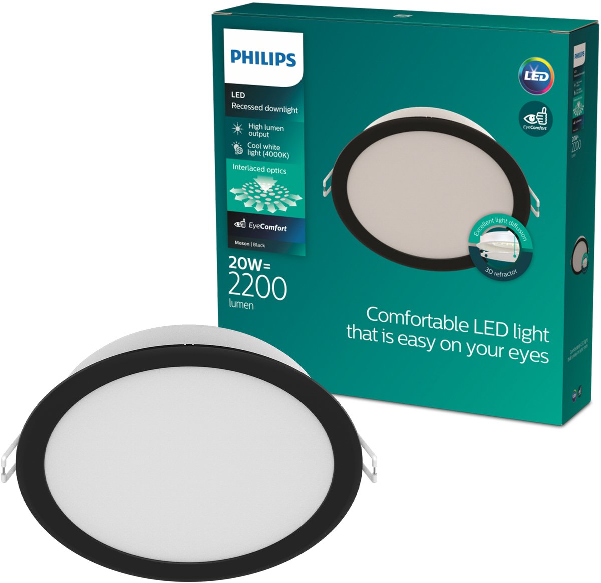 Faretto da incasso Philips LED Philips Meson - illuminazione a soffitto - diametro: 190mm - luce bianca fredda: 4000k - nero