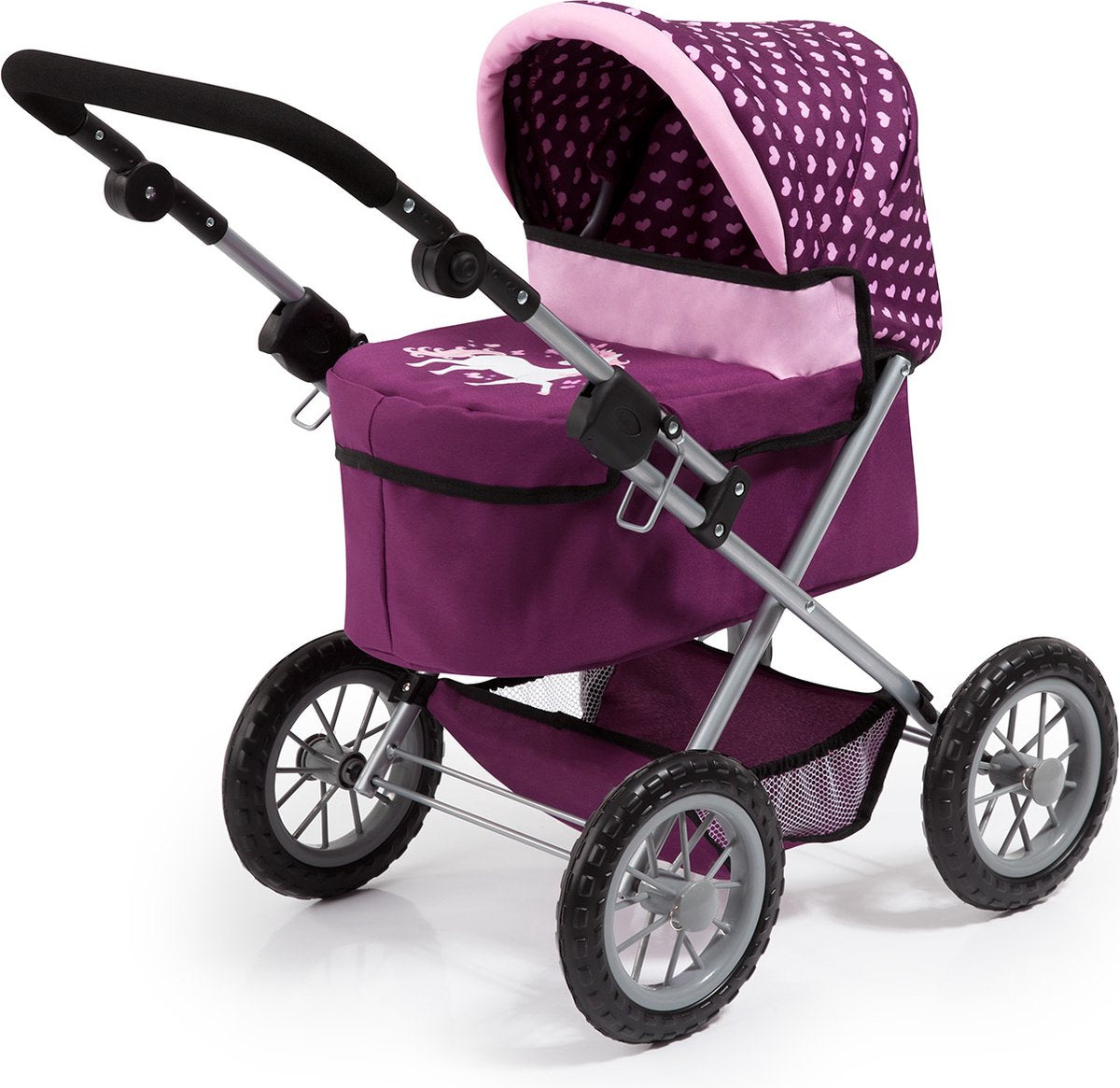Bayer design - cochecito de muñecas moderno - violeta con corazones