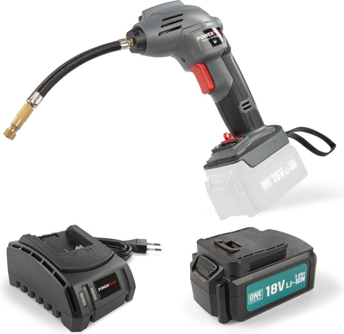 Pompa ad aria Powerplus powebacs3 - 18 v - spazzolata - - incl. batteria 18v 3.0ah e caricabatterie - 3 acc.