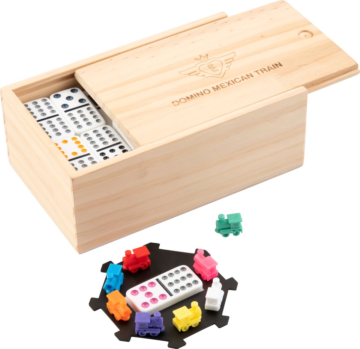 Giochi di Longfield Train Messican Dominospel Double 12 Box in legno