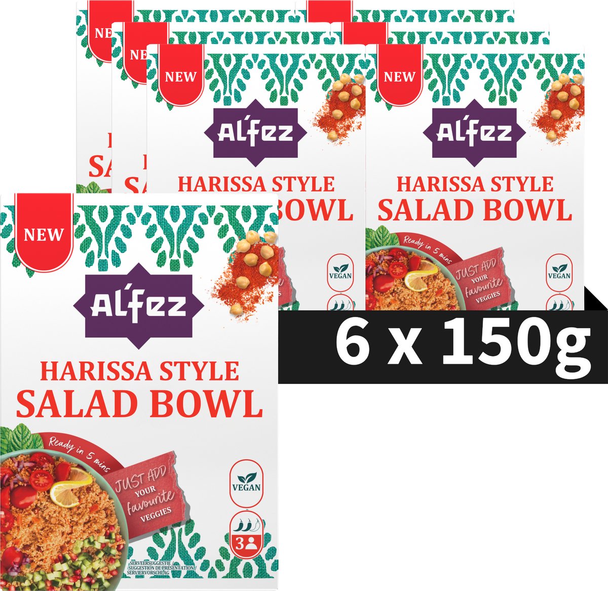 Ensaladera al'fez al'fez harissa - 6 x 150 gramos - ensalada de cuscús vegana - hierbas picantes - paquete económico