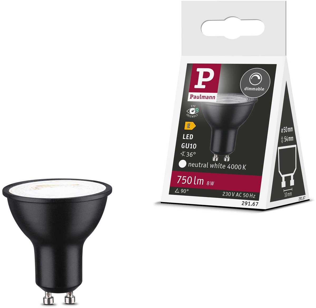 Foco LED estándar Paulmann gu10 - 230v - regulable - 750 lm - 8w - blanco neutro 4000k - negro mate
