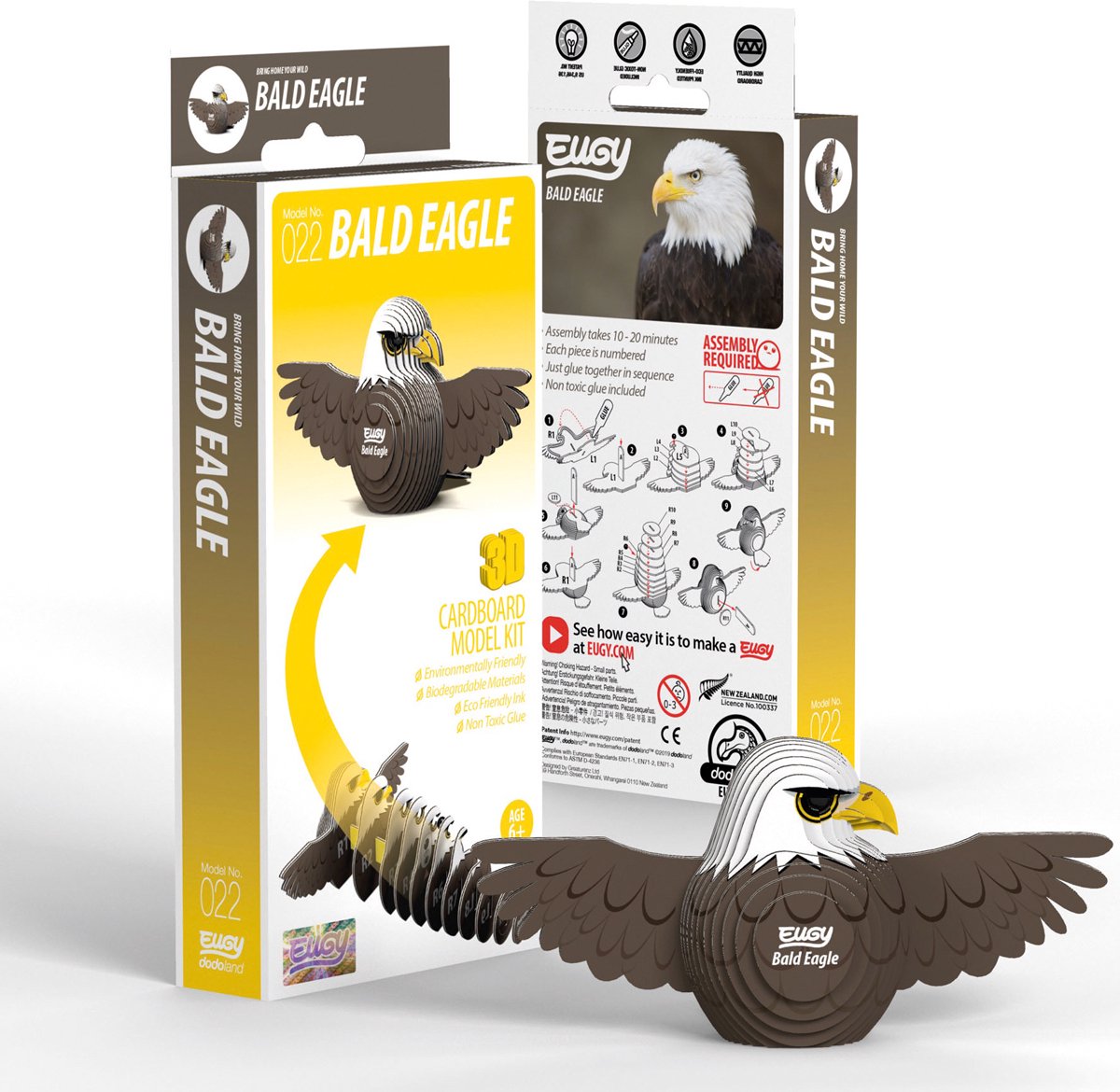 Puzzle 3d Eugy - aquila - uccelli - sostenibile - collezionali tutti - 6 anni