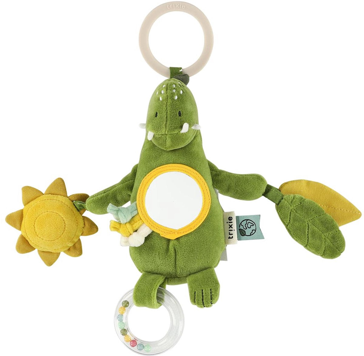 Trixie Mr. Dino giocattolo da appendere – 3m+ – con anello perline, cordino per specchio