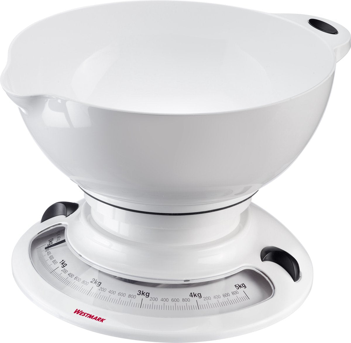 Báscula de cocina Westmark con bol: práctico juego para pesar ingredientes para hornear o cocinar, apilable, bol para mezclar de 2,3 litros, báscula blanca