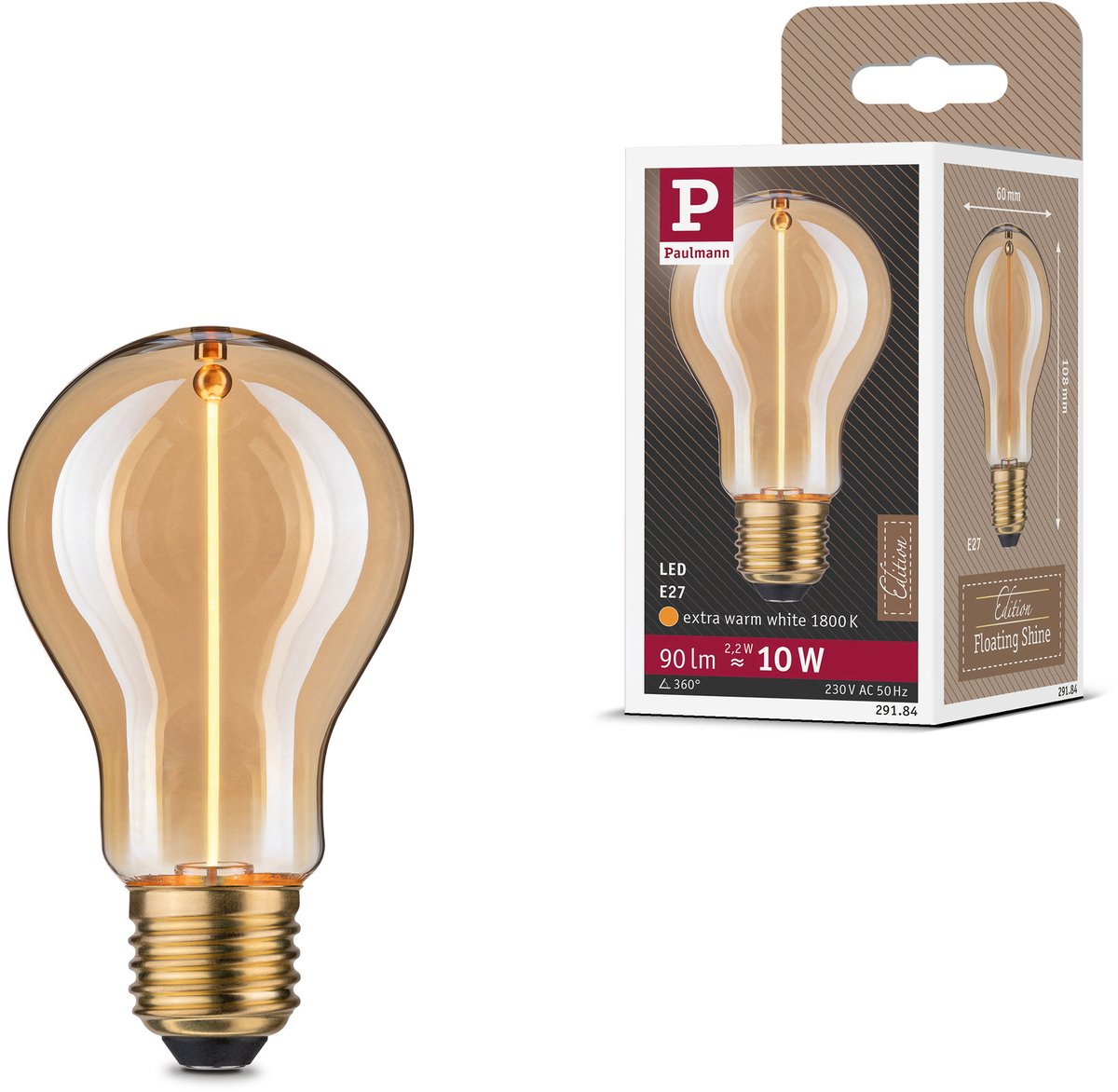 Paulmann floating shine standaard 230 v led-gloeilamp e27 90lm 2,2w 1800k goud