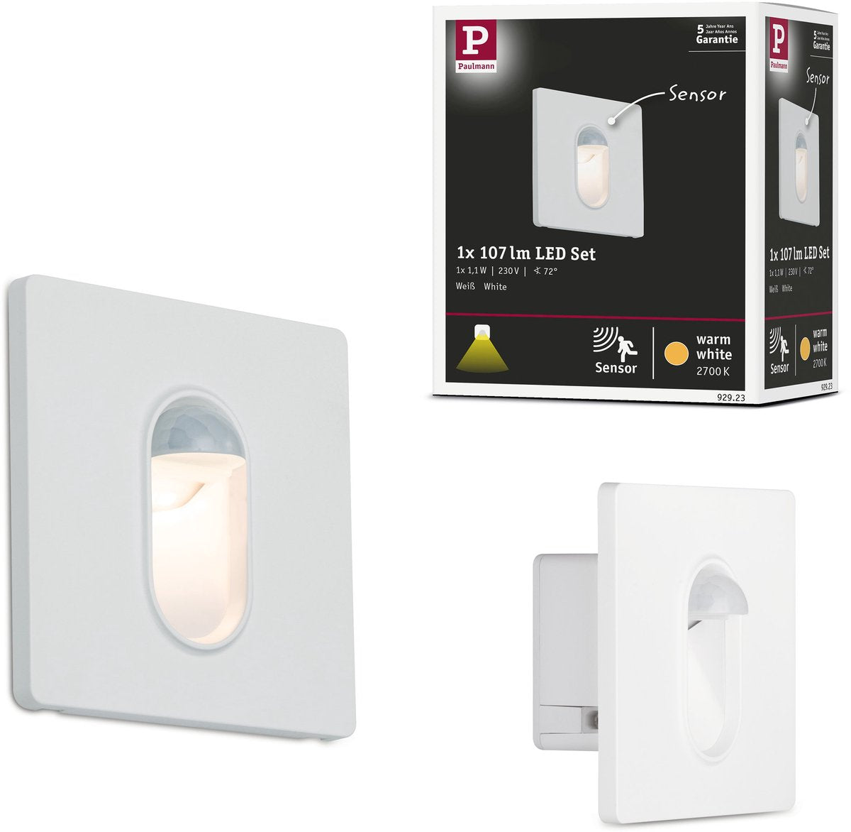 Paulmann LED empotrable aplique pared angular 78x78 mm 1,1w 65lm 230v 2700k blanco