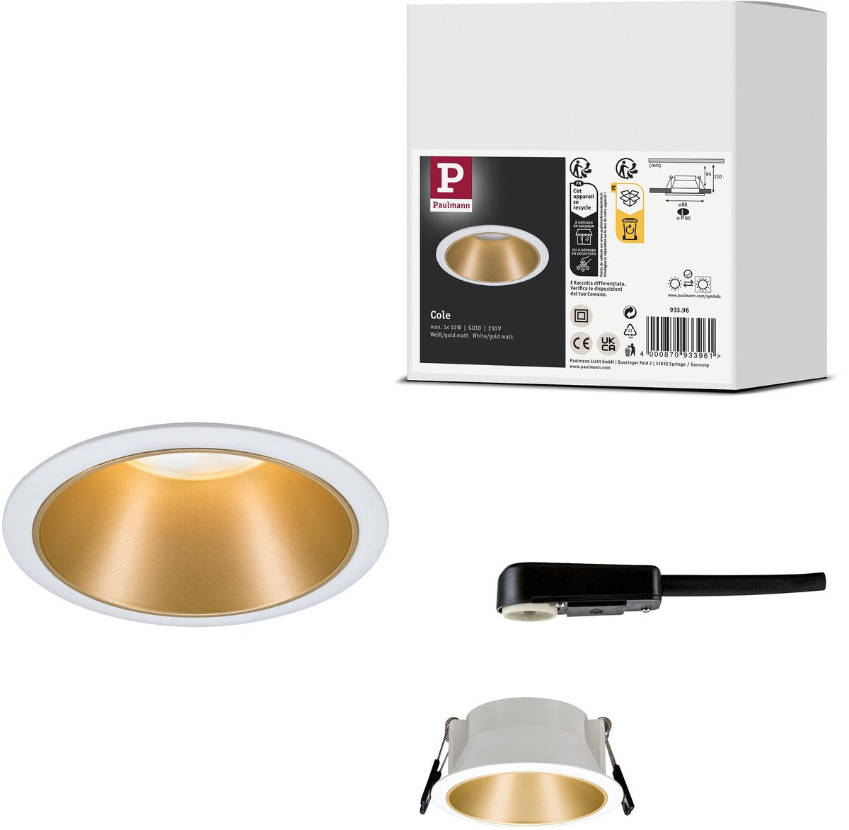 Paulmann inbouwlamp cole rond 88 mm gu10 max. 10w 230v dimbaar wit, goud mat
