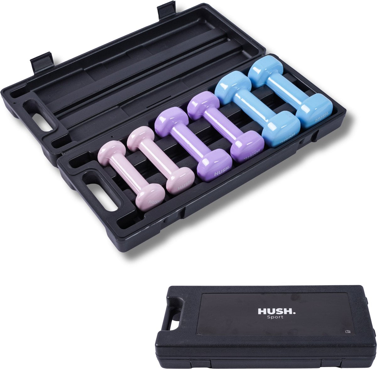 Hush sport - juego de maletas con mancuernas 6 kg - 6 mancuernas (2x 0,5 kg, 2x 1 kg, 2x 1,5 kg) - revestimiento de vinilo con agarre antideslizante - incluye práctico estuche de almacenamiento - para entrenamiento de fuerza, yoga fitness