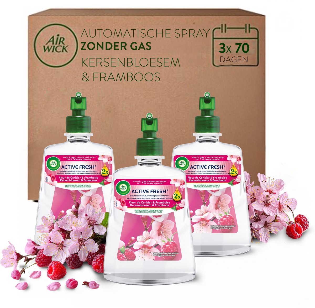 Air wick - deodorante attivo fresco ai fiori di ciliegio - 3 ricariche