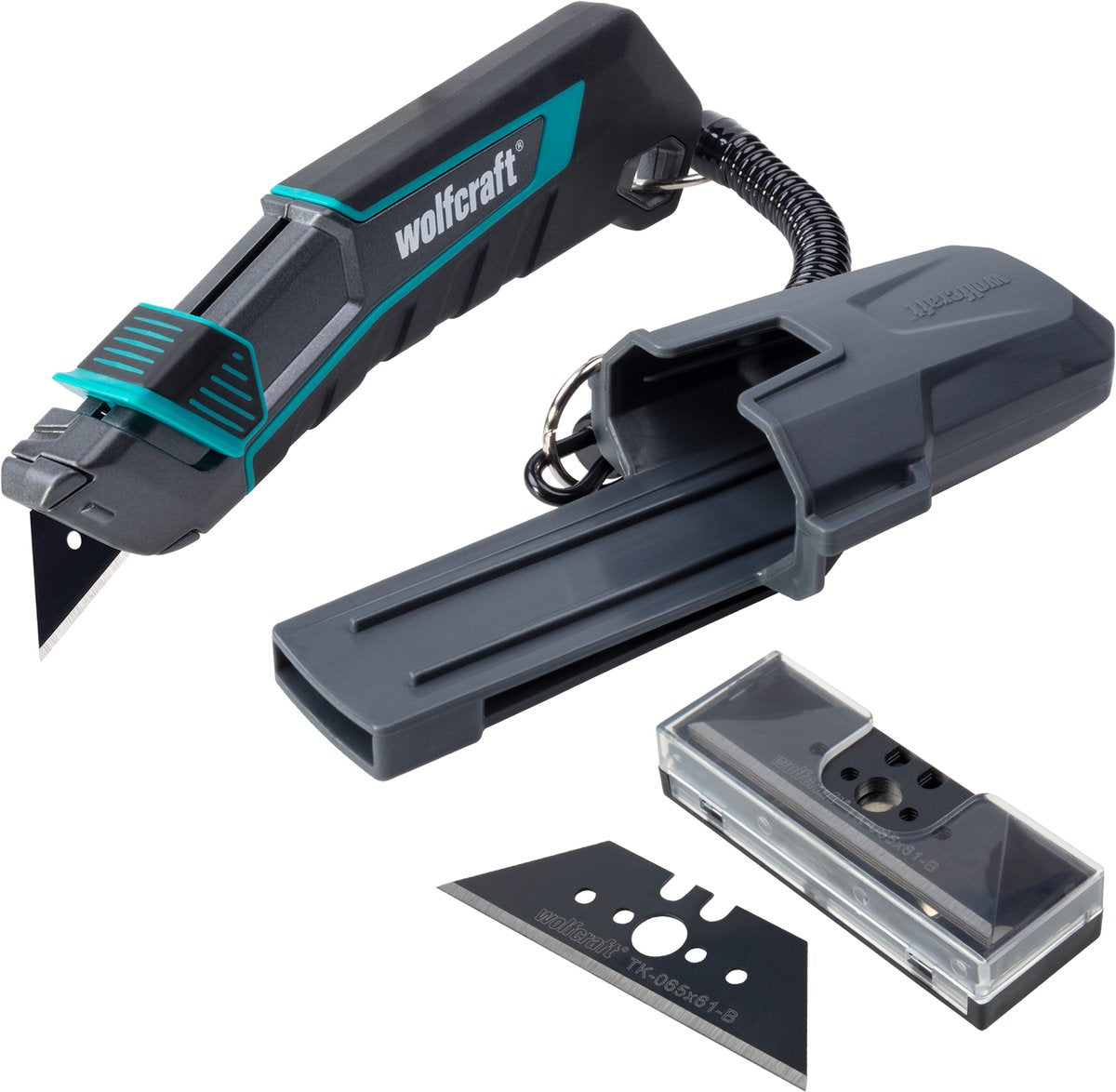 Wolfcraft - cuchillo trapezoidal - cuchillo de seguridad con funda - 8669060