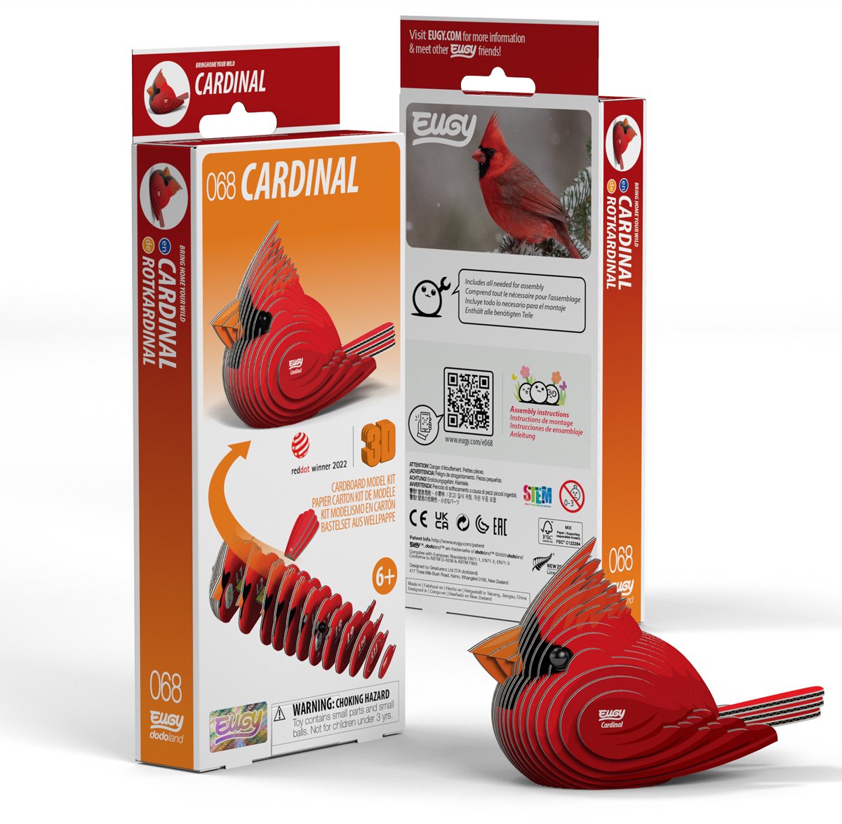 Puzzle 3d Eugy - cardinale - uccelli - sostenibile - collezionali tutti - 6 anni