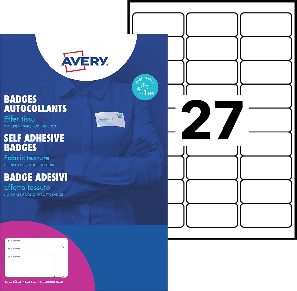 Avery badge etiket 63,5x29,6mm 20 vel 10 etiketen per vel wit