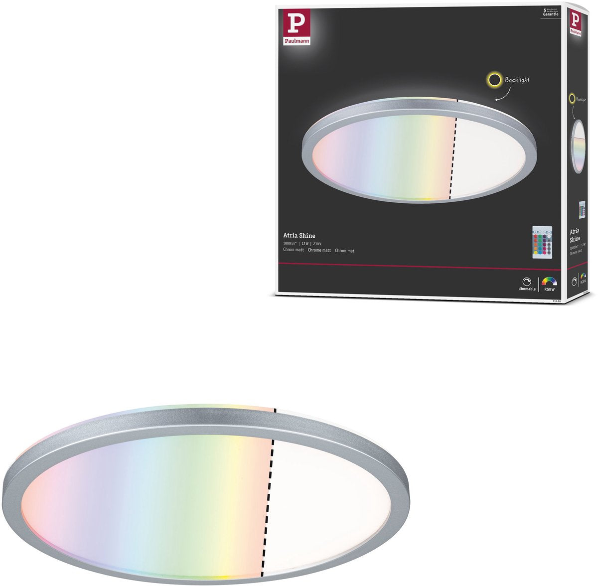 Paulmann Panel LED atria brillo retroiluminación redondo 293 mm 12w 1400lm rgbw cromo mate regulable