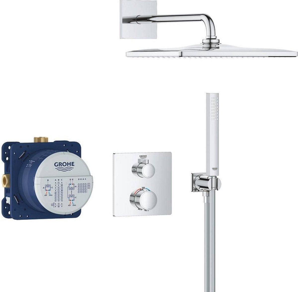 Sistema de ducha empotrado de precisión Grohe - panel de control cuadrado - cromado