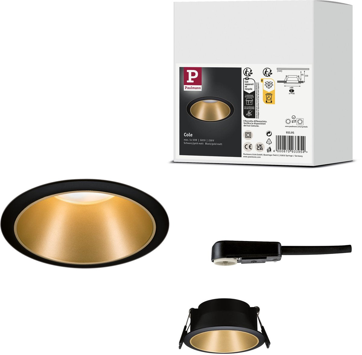 Paulmann inbouwlamp cole rond 88 mm gu10 max. 10w 230v dimbaar zwart, goud mat