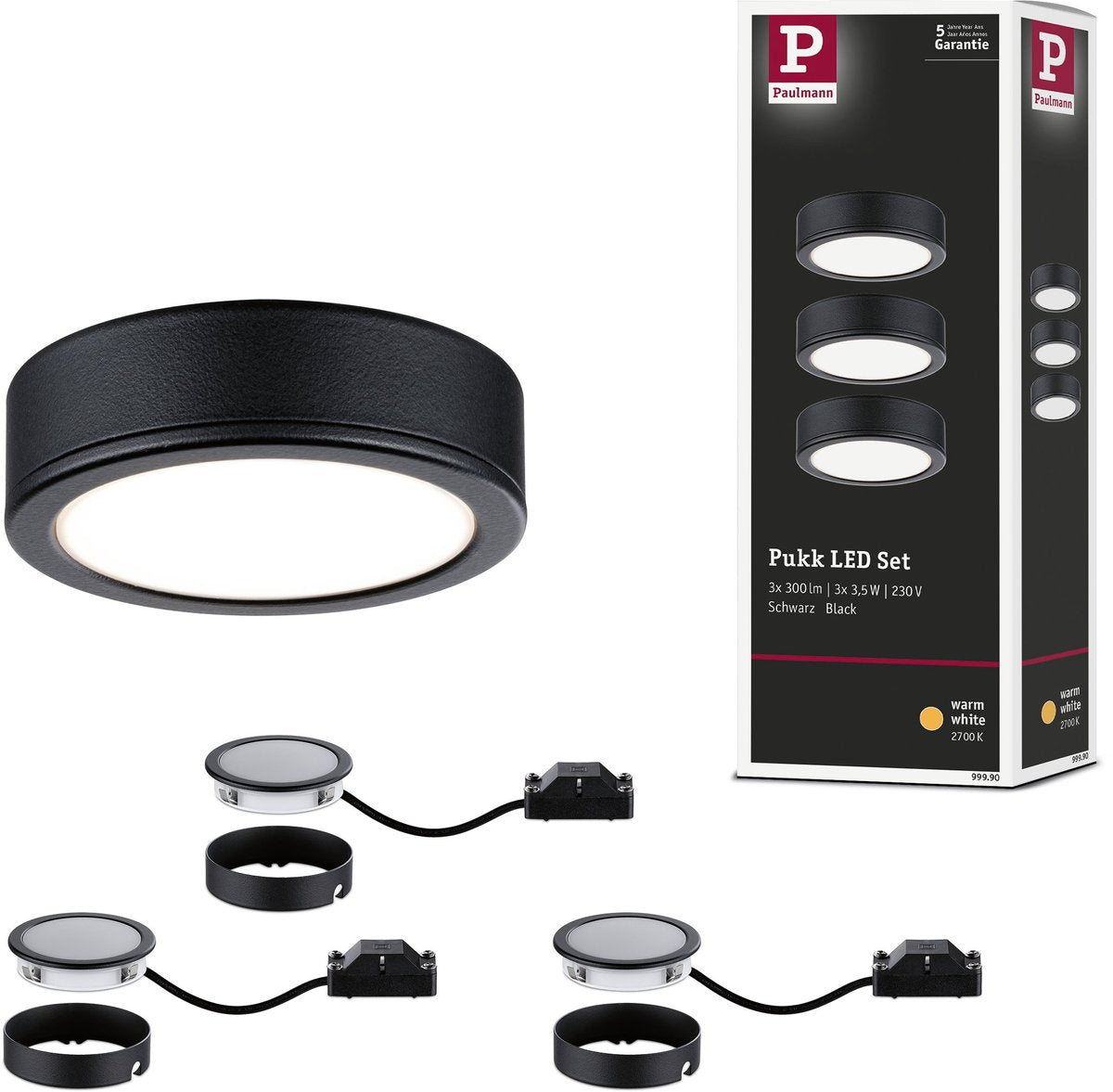 Paulmann Illuminazione sottopensile LED pukk 3x3,5w 65 mm 3x210lm 230v rotonda nero