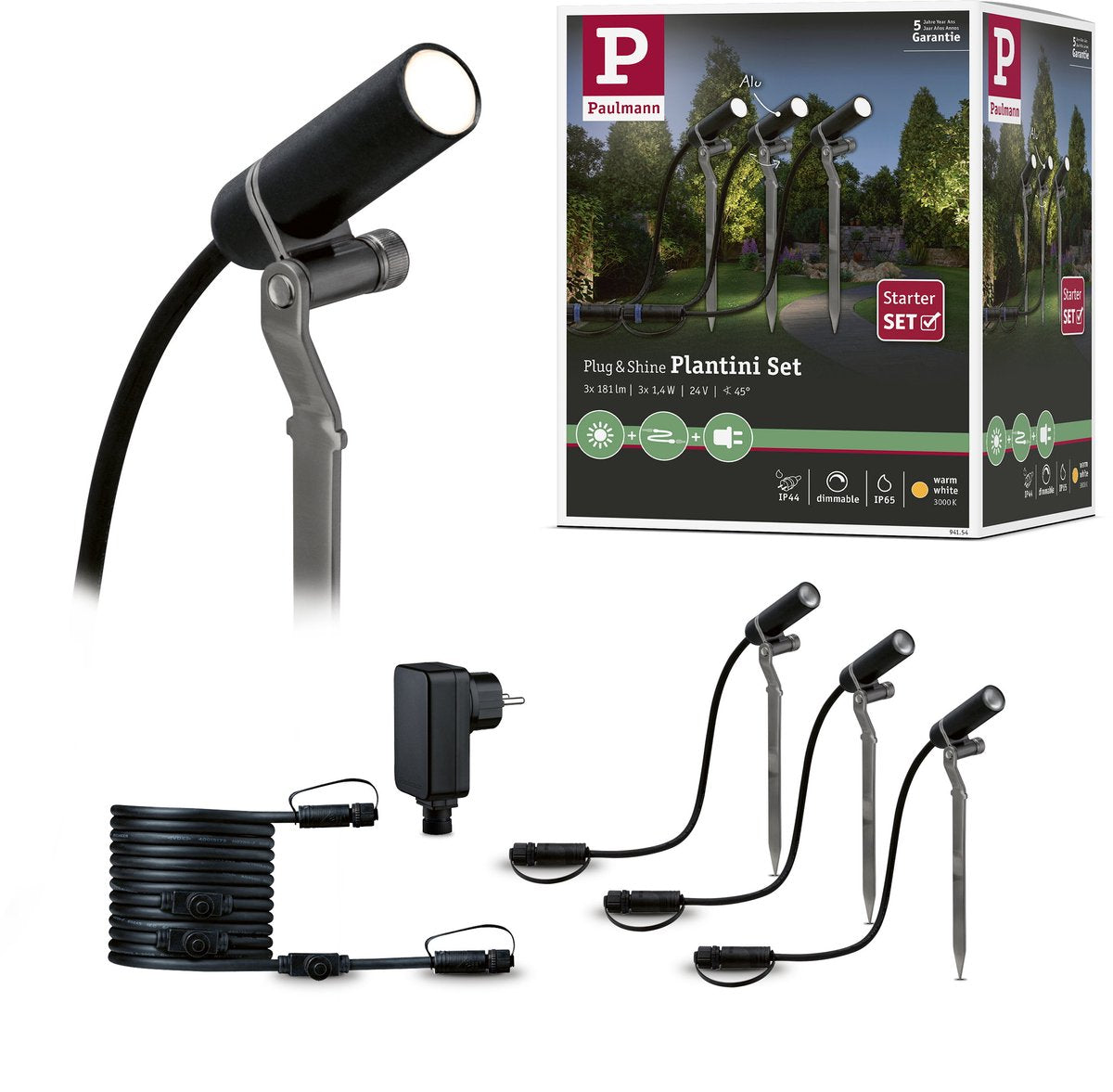 Paulmann plug Shine Faretti da giardino LED Plantini basic set base IP65 3000K 3x2W 21VA antracite